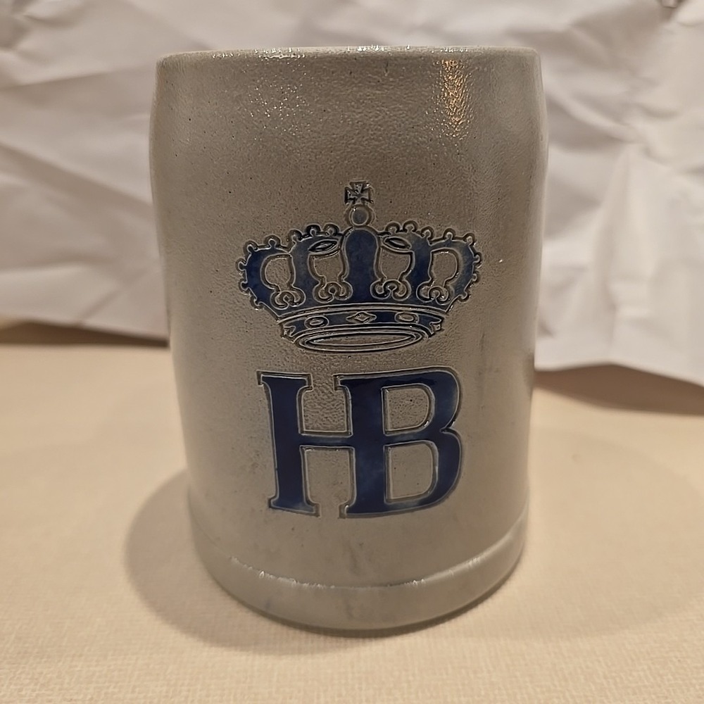 HB Hofbrauhaus Munchen .5l Gray/Blue Salt Glaze Stoneware Beer Mug Stein 5"T‎